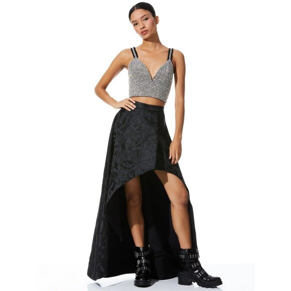 Alice + Olivia Serra Black Assymetrical High Low Skirt 4 NWT $695 - Picture 4 of 8